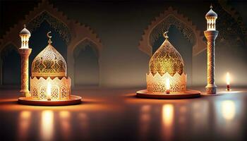 Lanterns with a dramatic black background and blur photo