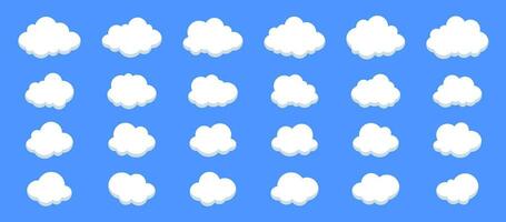 Set of cartoon clouds. Fluffy clouds collections in flat style isolated on blue background. vector