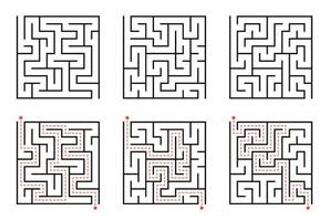 Labyrinth line pattern. Rectangle labyrinth with entry and exit. Vector labyrinth of low or medium complexity.