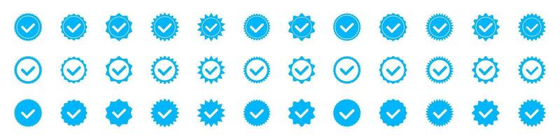 Account verification check mark icon collection. Social media verification icons. Verified badge profile set. Blue check mark vector icon