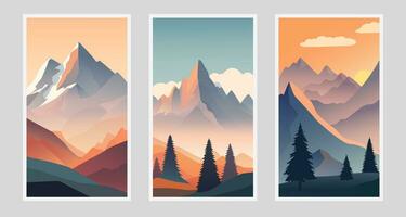 Modern flat mountains posters. Gradient and geometric shapes. vector