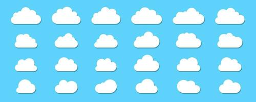 Set of clouds with shadow. Clouds with flat bottom collections in flat style isolated on blue background. vector