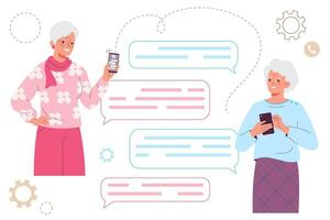 mayor mujer mensajes de texto mensajes chateando . amigos comunicar en social redes vector