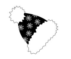 black and white warm bobble hat isolated on a white background. Doodle, one line vector