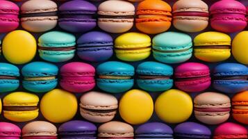 Multicolor colorful macarons background AI Generated photo