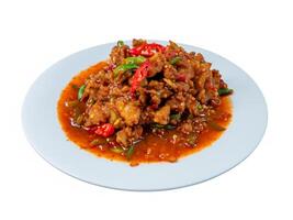 fried chicken with chili sauce and vegetables photo