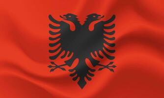 Vector Albania flag. Waved Flag of Albania. Albania emblem, icon.