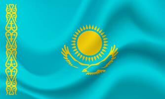 Vector Kazakhstan flag. Waved Flag of Kazakhstan. Kazakhstan emblem, icon.