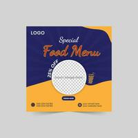 Restaurant food menu with discount social media post template vector