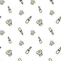 Seamless pattern with cosmetics and accessories. Hand drawn make up, cosmetic doodles, vector background