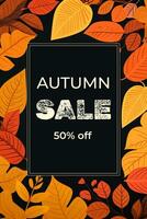 Sale autumn poster, background, design. Banner with bright beautiful tree, leaves frame. Autumnal template vector