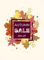 Autumn background, banner, flyer design. Poster with bright beautiful leaves frame. Template for advertising, social media vector