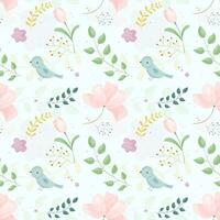 Seamless floral pattern with birds in spring for birthday, wedding, anniversary and party. Design for textile, banner, poster, card, invitation and scrapbook. vector