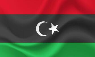 Vector Libya flag. Waved Flag of Libya. Libya emblem, icon.