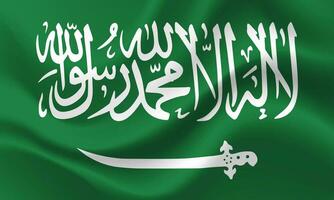 Vector Saudi Arabia flag. Waved Flag of Saudi Arabia. Saudi Arabia emblem, icon.