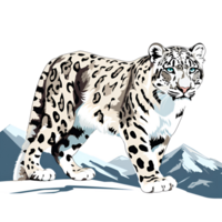 Artistic Style Snow Leopard Cartoon Snow Leopard No Background Perfect for Print on Demand AI Generative png