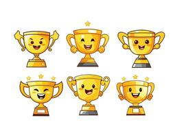 Set of cute trophy illustrations in different expressions vector