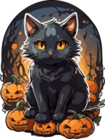 Black Cat with Halloween Ornaments Cartoon AI Generative png