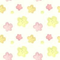 Seamles pattern with yellow, orange and pink flowers on white background. Summer seamless pattern. Vector illustration