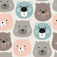 seamless pattern with cute flat faces of bears vector