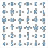 Cnc. laser cutting Alphabet And Numbers Puzzle. No glue. Vector illustration.
