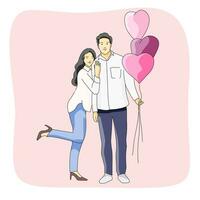 Couple holding hands with love balloon smiling romantic partner vector