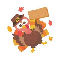 happy thanksgiving cartoon turkey cute and pumpkin in the autumn vector