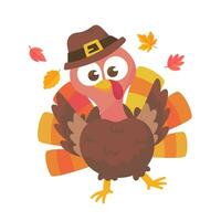 happy thanksgiving cartoon turkey cute and pumpkin in the autumn vector