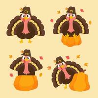 happy thanksgiving cartoon turkey cute and pumpkin in the autumn vector