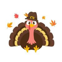 happy thanksgiving cartoon turkey cute and pumpkin in the autumn vector