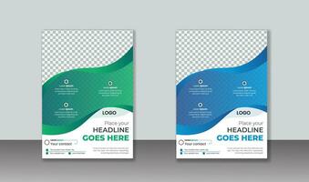 modern business flyer template, flyer and editable vector template, flyer template design set with blue, green color. marketing, business proposal, promotion, editable vector template design