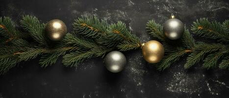 Christmas decoration on black background, space for writing, digital illustration. Generative AI photo