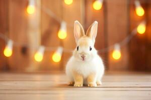 Close-up of cute rabbit with beautiful bokeh background, Generative AI illustration photo