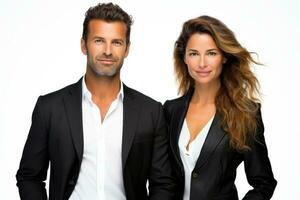 Successful young business partners in formal clothes posing and looking at camera, Generative AI illustration photo