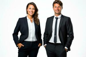 Successful young business partners in formal clothes posing and looking at camera, Generative AI illustration photo