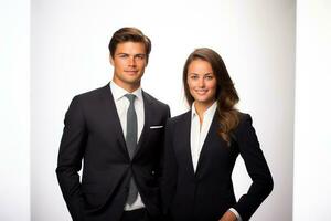 Successful young business partners in formal clothes posing and looking at camera, Generative AI illustration photo