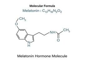 Chemical formula of Melatonin hormone role in circadian rhythm synchronization molecule skeletal vector illustration.