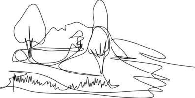 las ilustraciones y clipart. ilustración dibujada a mano de una montaña y árboles vector
