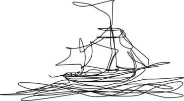 one line art. a ship in the sea vector