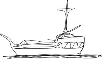 one line art. a ship in the sea vector