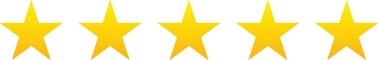 5 gold stars quality rating icon. Five yellow star product quality rating. Golden star vector icons