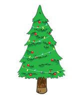 vector Navidad árboles, pinos para saludo tarjeta, invitación, pancarta, web. nuevo años y Navidad tradicional símbolo árbol con guirnaldas, ligero bulbo, estrella. invierno día festivo. íconos recopilación.