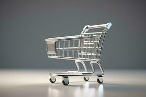 Shopping cart, online stores concept, digital illustration. Generative AI photo