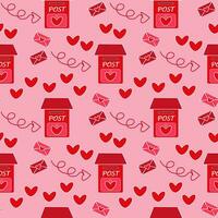 Seamless pattern Love letters - envelopes fly into a red mailbox with a heart. Vector Holiday Valentine's Day pink background