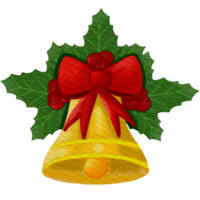 christmas bell with holly leaves and red ribbon clipart png