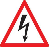 a red and black triangle sign with a lightning bolt vector