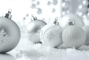 Christmas decoration balls on white background, decoration. Generative AI photo
