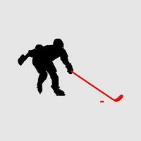 High details of ice hockey silhouette. Minimal symbol and logo of sport. Fit for element design, background, banner, backdrop, cover, logotype. Isolated on black background. Vector Eps 10