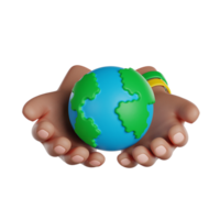 Internationale vrijwilliger dag. vrijwilliger handen houden de aarde. 3d geven icoon. png