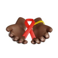 värld AIDS dag. volontär- händer innehav en röd band. 3d framställa ikon. png